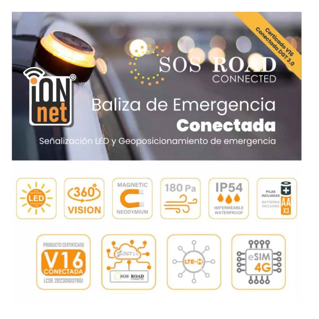 Baliza V16 de Emergencia - Homologada en España - Tarjeta SIM con datos incluidos hasta 2038