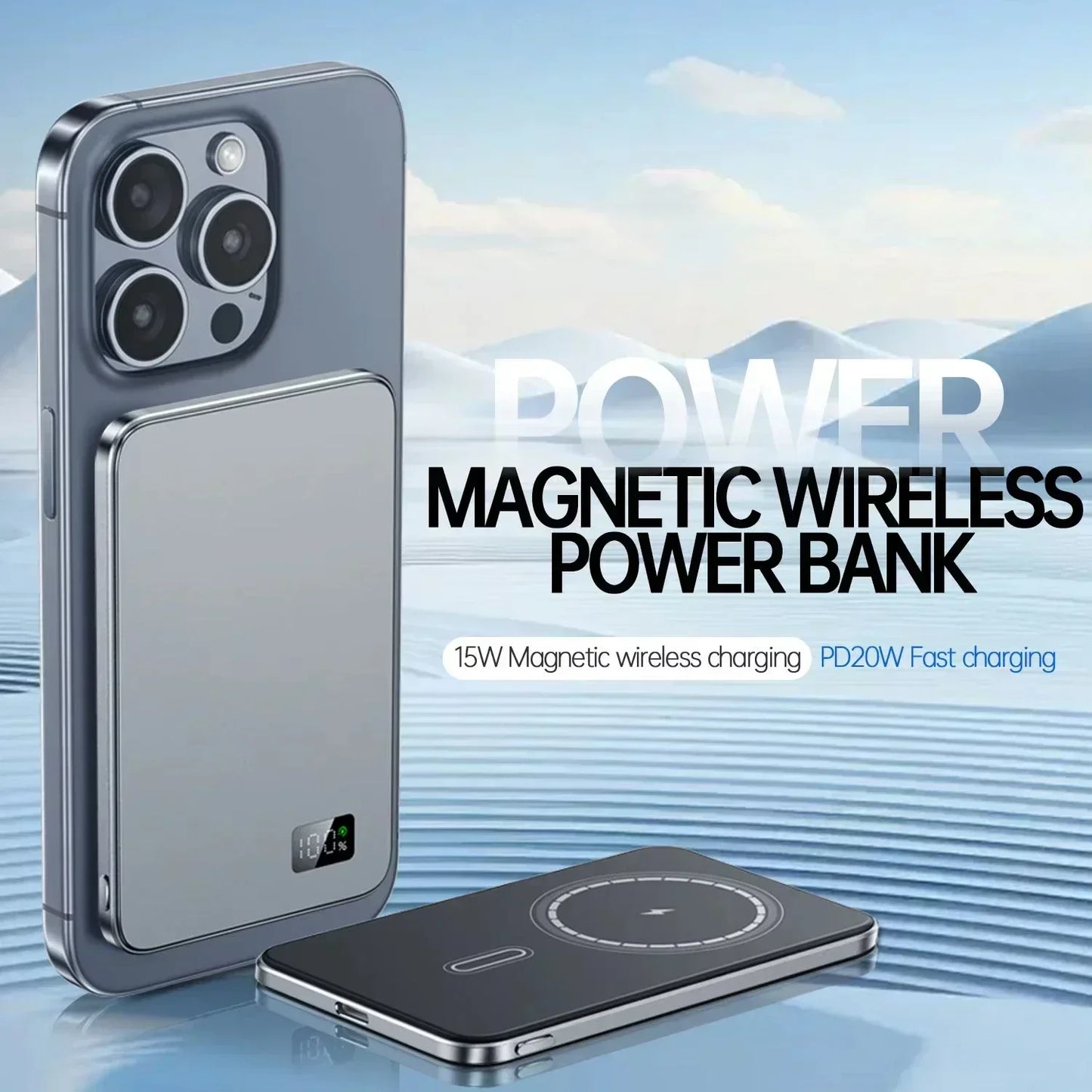 Lenovo Ultra-thin 500000mAh Mobile Power Bank MagSafe Magnetic Wireless Fast Charging Portable Electronic Display For iPhone