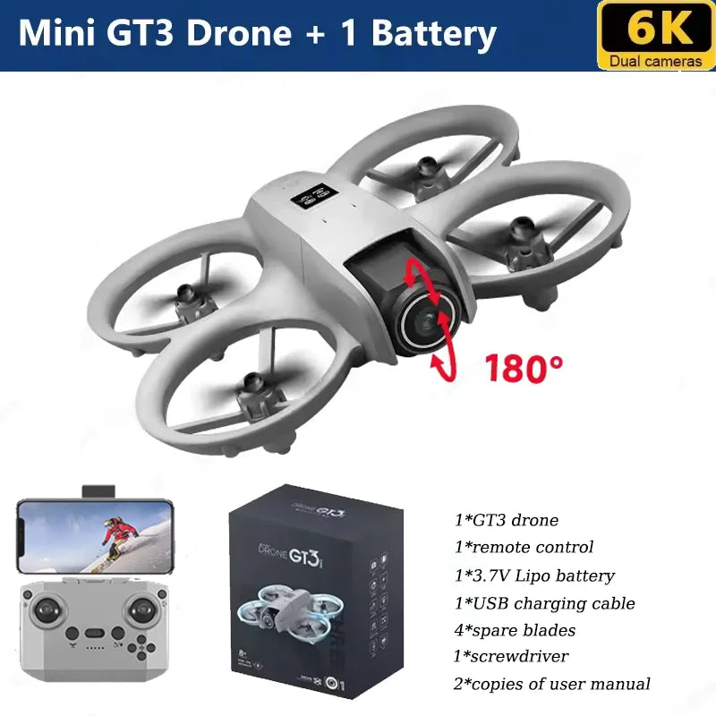 NEW GT3 Mini With LED Foldable Drones GPS 4K/8K HD Dual Cameras Brushless Motor Obstacle Avoidance RC FPV Quadcopters Toys Gifts