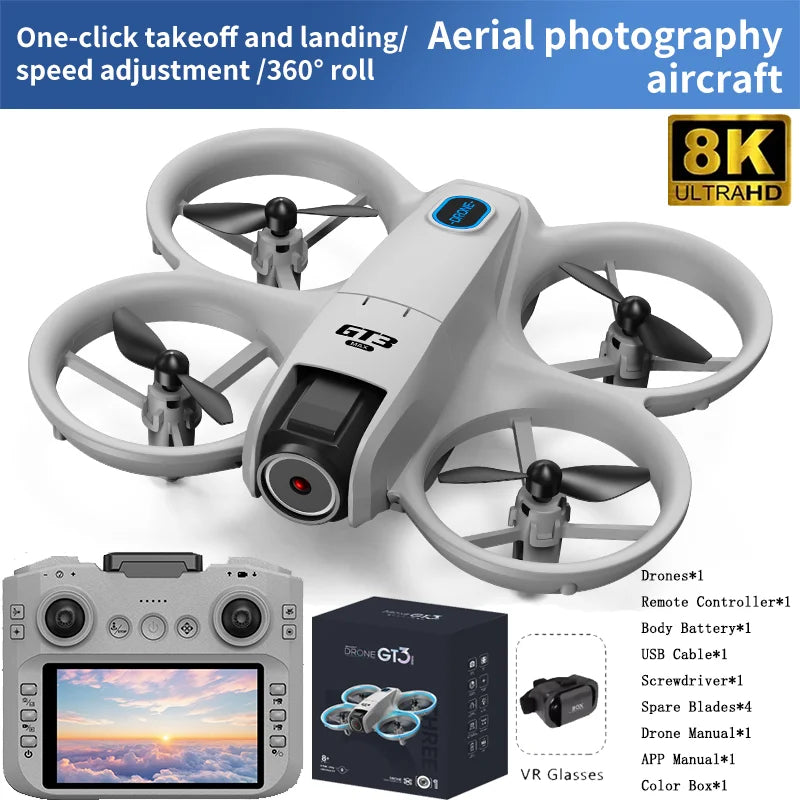 NEW GT3 Mini With LED Foldable Drones GPS 4K/8K HD Dual Cameras Brushless Motor Obstacle Avoidance RC FPV Quadcopters Toys Gifts