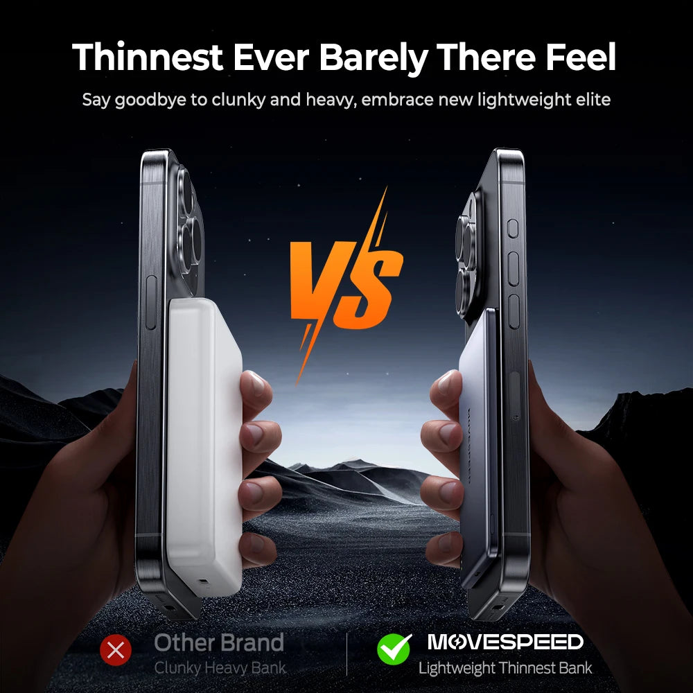 MOVESPEED S05 Slim Magnetic Power Bank 5000mAh Fast Charge Mini Wireless Portable Charger Battery for iPhone 16 15 14 PowerbanK