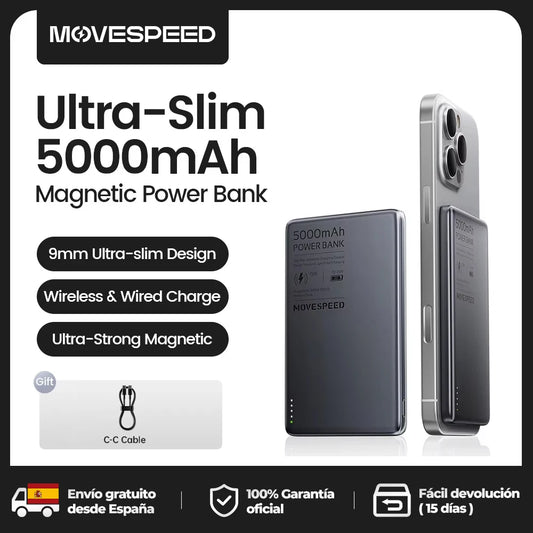MOVESPEED S05 Slim Magnetic Power Bank 5000mAh Fast Charge Mini Wireless Portable Charger Battery for iPhone 16 15 14 PowerbanK