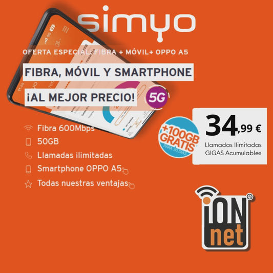 SIMYO FIBRA + MÓVILES + OPPO A5